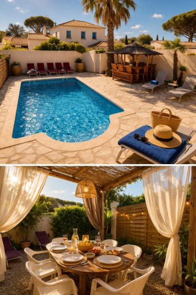 Rêve Dazur, 2 chambres, maison Julia en Bord de Mer à La Nartelle, Piscine partagée, Parking & Terrasse BBQ, Wifi et Draps Inclus plage à pied, Réserver Maison de vacances La Nartelle Mimosa Road