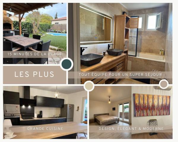 Villa 4 Chambres Clim Piscine Parking 15 Min Plage, Réserver  Fabrègues Hérault