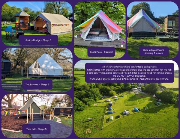 Unique Rental Tents on camping site All with private Kitchenettes & Comfy beds NO BEDDING SUPPLIED, Buchen Sie Campingplatz Narberth 